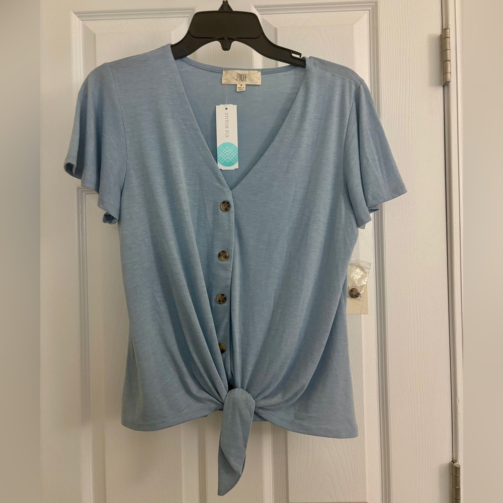 Levona Button Down Tie Front Knit Top